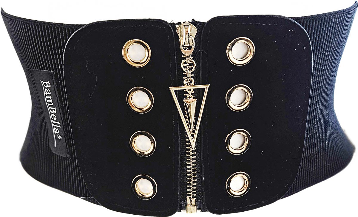 BamBella ® - Corset Riem   - Mode Body Gothic Goth taille riem zwart nepleer met vetersluiting Verstelbaar korset belt