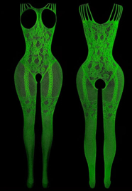 BamBella ® - Panty pak -Onesize - Glow in the dark body suit - Dames - Onesize - sexy Erotische jumpsuit van kant lingerie