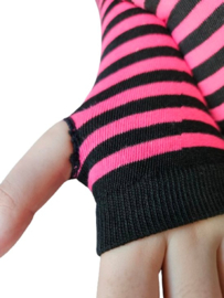 BamBella® Vingerloos Strepen handschoenen - One Size - Zwart Roze