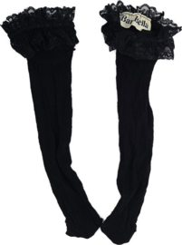 BamBella® korte gaas Sokken gaten panty stof met rushes - Onesize kant zwart net - kousen
