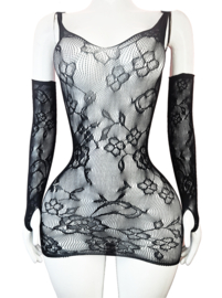 BamBella® - 2 delig set - Onesize - Erotische sexy nacht set broek met top doorzichtig kant - Super Stretch
