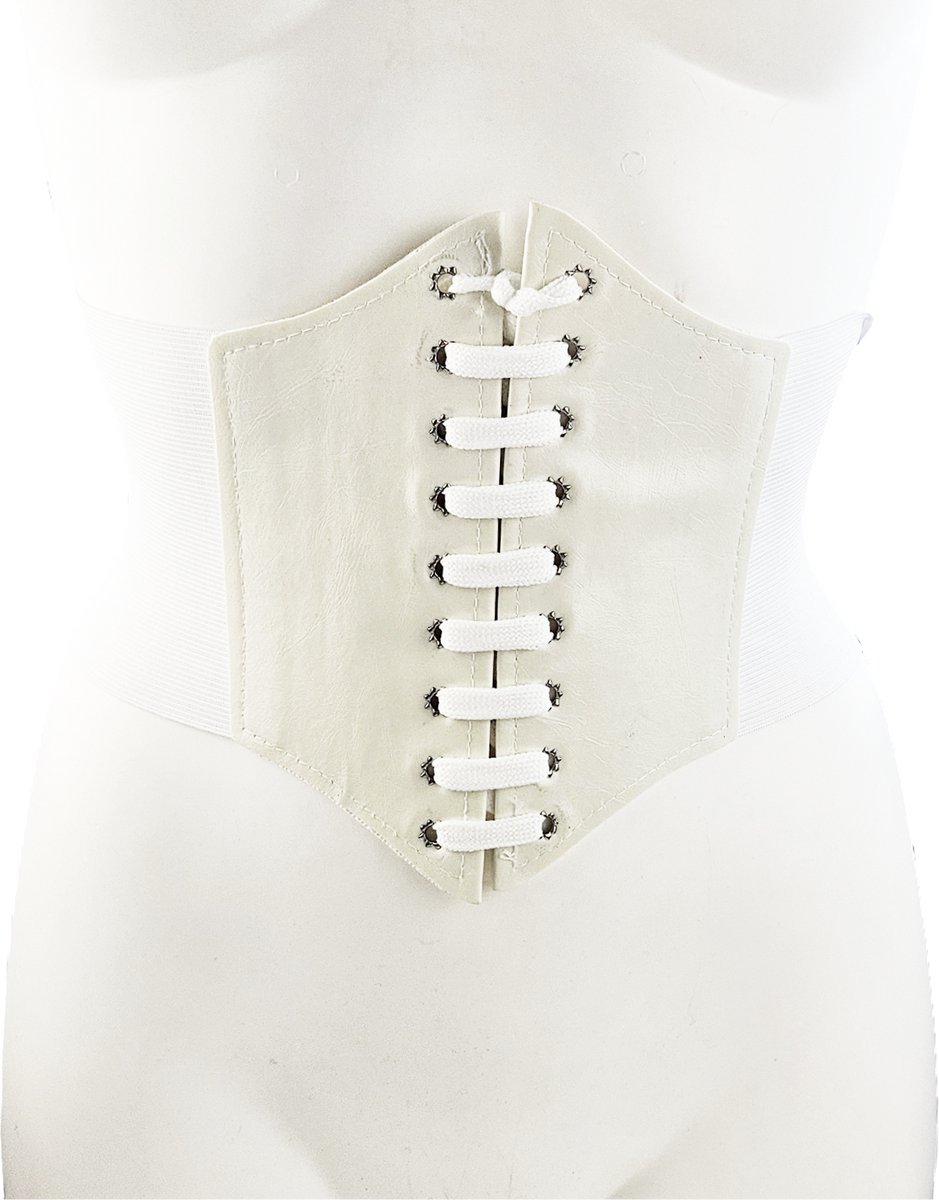 BamBella ® - Riem Maat Onesize - Wit Mode Body Gothic Goth taille riem zwart met Veter sluiting korset belt