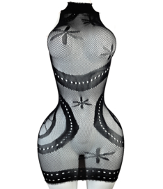 BamBella® - Jurk - Onesize - Erotische sexy nacht jurkje doorzichtig kant - Super Stretch Zwart