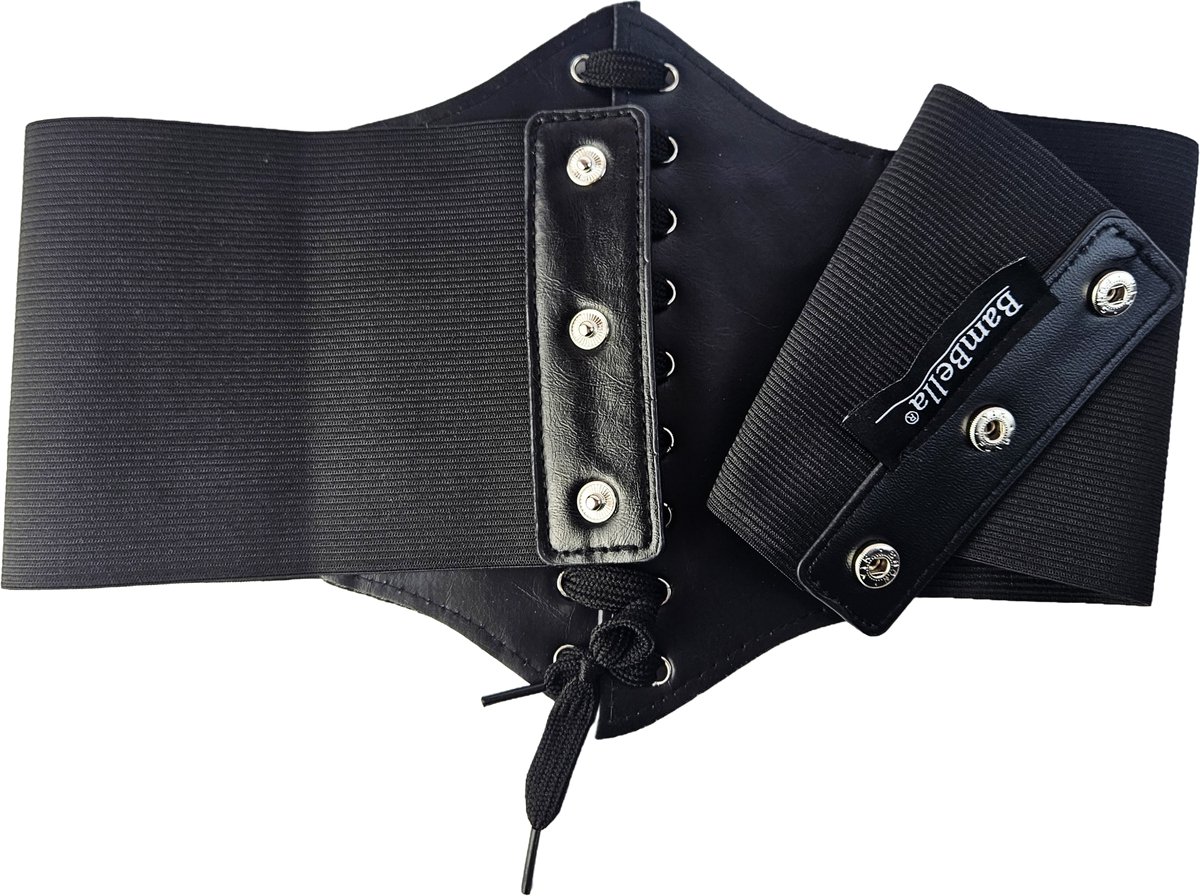 BamBella ® - Riem Maat S M L - Zwart Korset Mode Body Gothic Goth taille riem met bloemen print veter sluiting korset belt