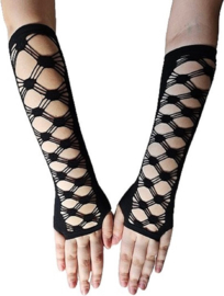 BamBella® Vingerloos Gaas net stof handschoenen - One Size -Zwart Gaten