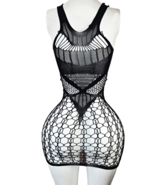 BamBella® - Jurk - Onesize - Erotische sexy nacht jurkje doorzichtig kant - Super Stretch Zwart