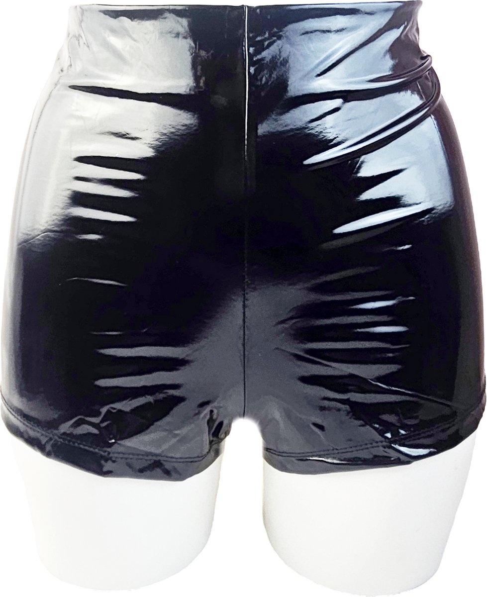 BamBella® - Short -  Zwart dames sexy Glans kleding mix van Latex en stof Datex Wetlook met sluiting Korte broek shorts