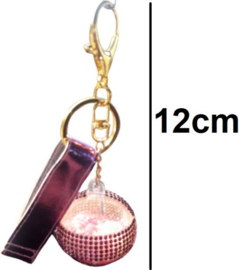 Sleutelhanger Tashanger Grote roze glitter diamant bol 12CM