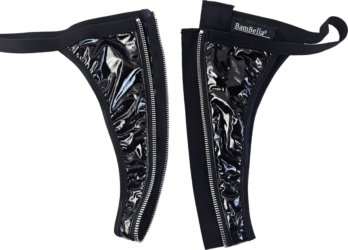 BamBella® Slip Onderbroek - Erotische Sexy SM BDSM Lingerie Danes - Zwart ondergoed Datex mix latex en stof wetlook