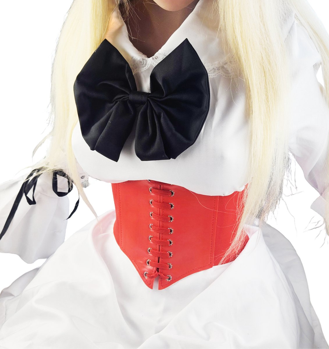 BamBella ® - Riem Maat Onesize - Wit Mode Body Gothic Goth taille riem zwart met Veter sluiting korset belt