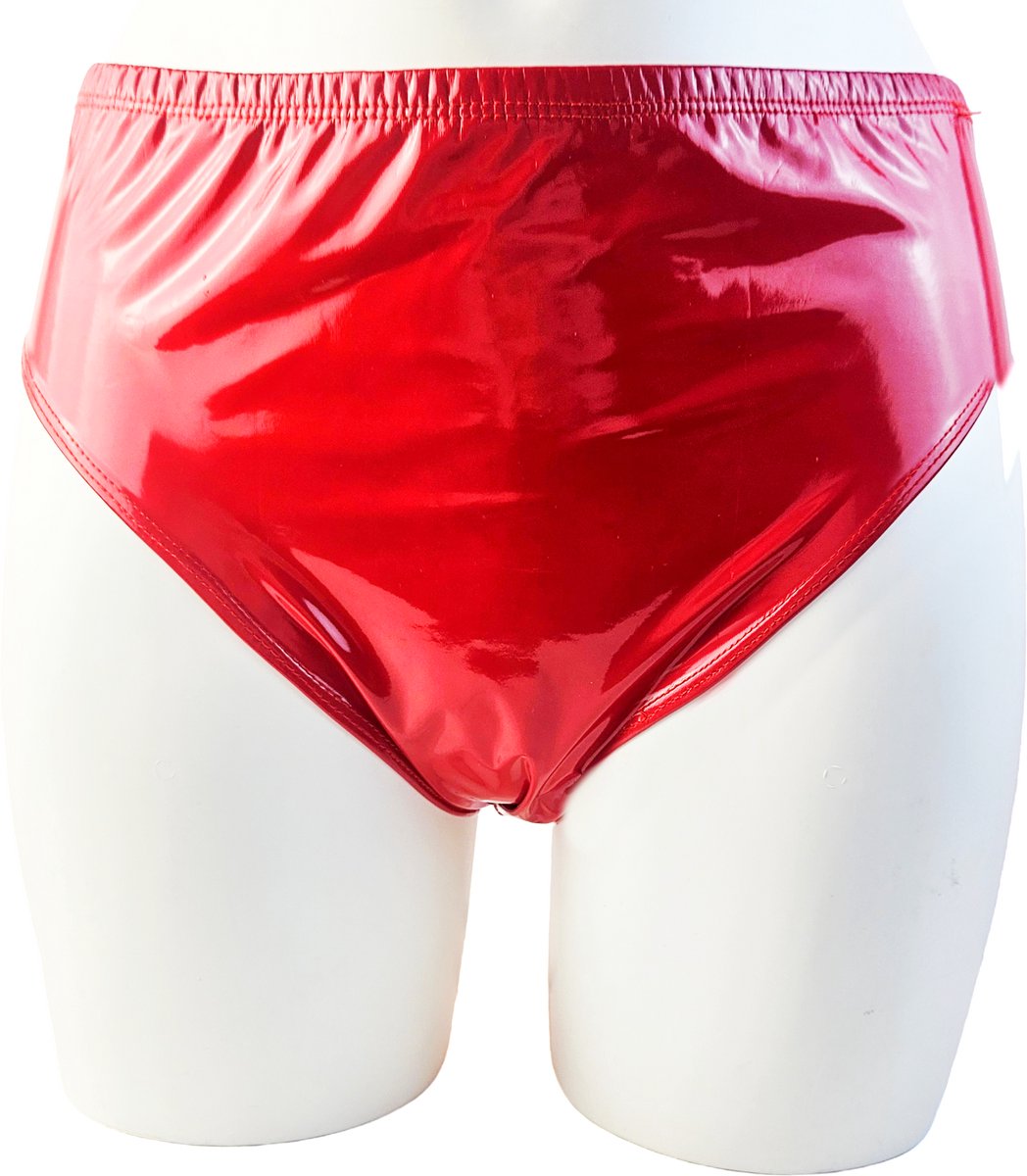 BamBella® Erotische onderbroek - Maat XS- Wetlook slip Dames - Rood Datex mix latex en stof ondergoed Sexy BDSM kleding