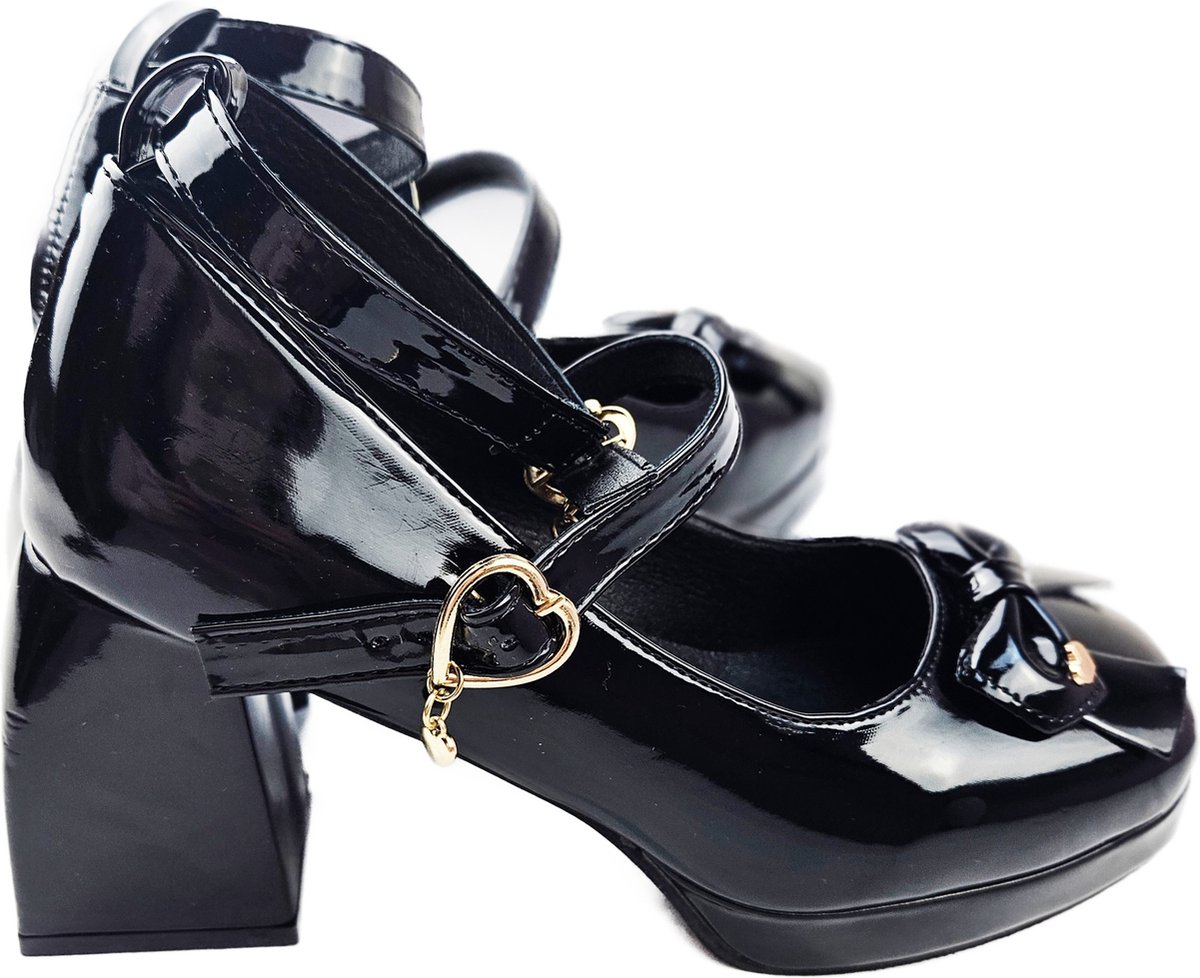 BamBella® - Schoenen - Zwarte sandalen - Maat 36 t/m 41 - Japanse stijl sandalen met hak - platform pumps blokhak