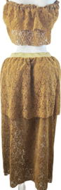BamBella® Kleding set - L/XL - Rok crop top kant set bruin