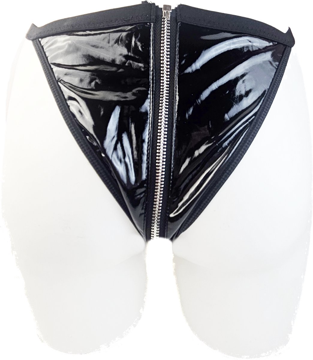 BamBella® Slip Onderbroek - Erotische Sexy SM BDSM Lingerie Danes - Zwart ondergoed Datex mix latex en stof wetlook