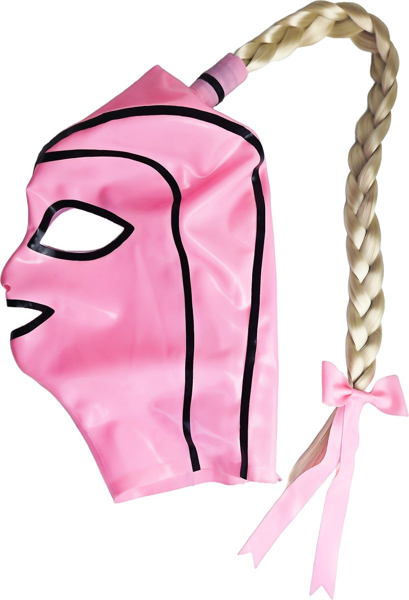 BNDGx® -100% Latex Masker - met staart - ogen mond open - Anoniem Erotiek - Extreme BDSM sm fetish Rollenspel kleding roze