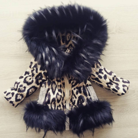 Kinderjas panterprint  Bontkraag jas Leopard  bontkraag Winterjas BamBella