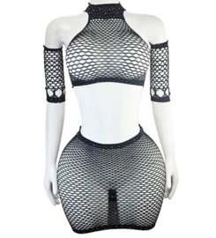 BamBella®   set - Onesize - Erotische sexy nacht set  met top doorzichtig kant - Super Stretch