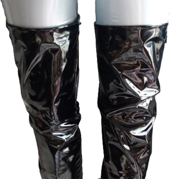 Kousen  - Zwart - Datex (Mix latex en stof ) - Sexy Kniekousen van Super Glans Fetish kleding bdsm Dames sokken