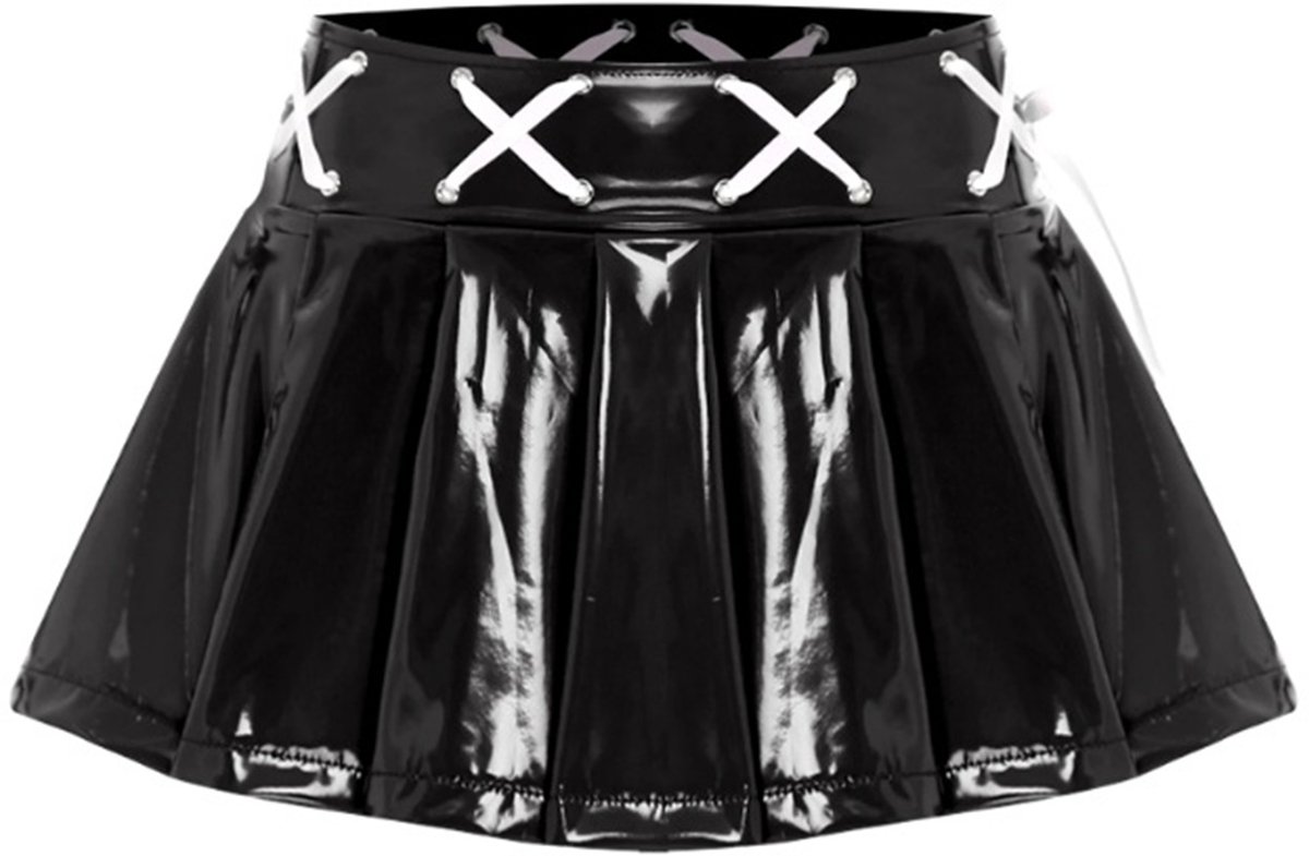 BamBella® - Mini rok -  Shiny Wetlook - Sexy Erotische rokje Super shine metallic Lame Glans Zwart