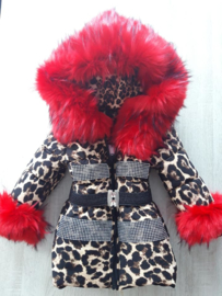 Women's Leopard Print Winter Coat With Big Fur Collar Fur Faux Fur