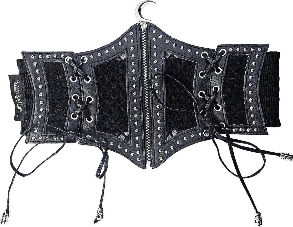 BamBella ® - Corset Riem  Mode Body Gothic Goth taille riem zwart nepleer met vetersluiting Verstelbaar korset belt