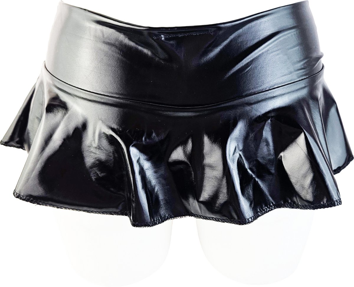 BamBella® - Mini rok  Shiny Wetlook - Sexy Erotische rokje Super shine metallic Lame Glans Zwart