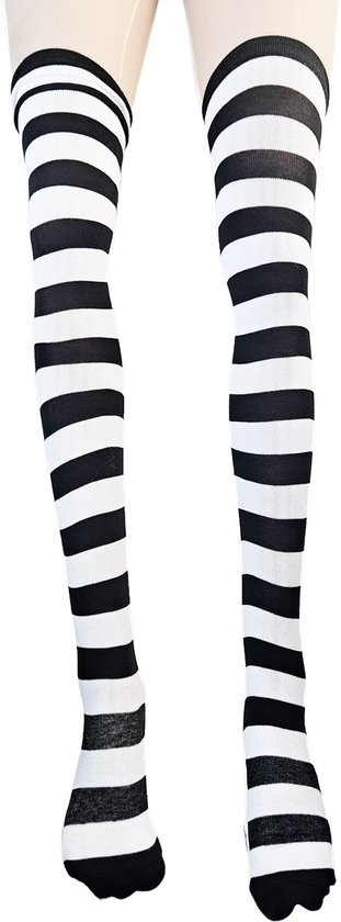 BamBella® - Hoge knie kousen - Wit zwart strepen - Dames - sokken pootje schattig