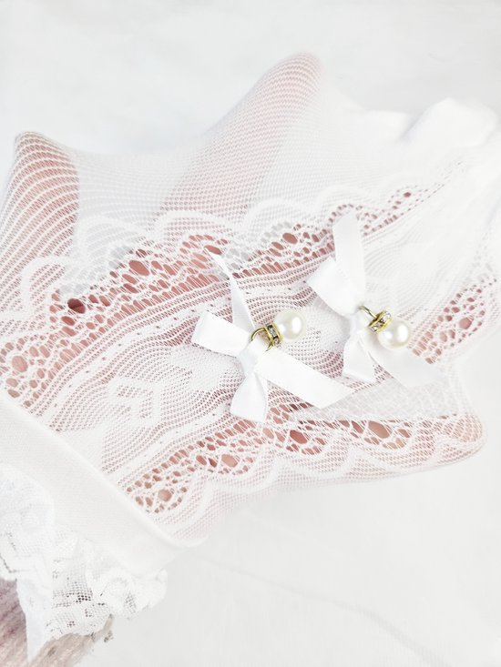 BamBella® Sokken van kant met ruches schattige sokjes wit lace en steentje parel Merk: BamBella