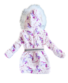 Kinderjas met steentjes Unicorn Bontkraag jas  Roze Winterjas BamBella