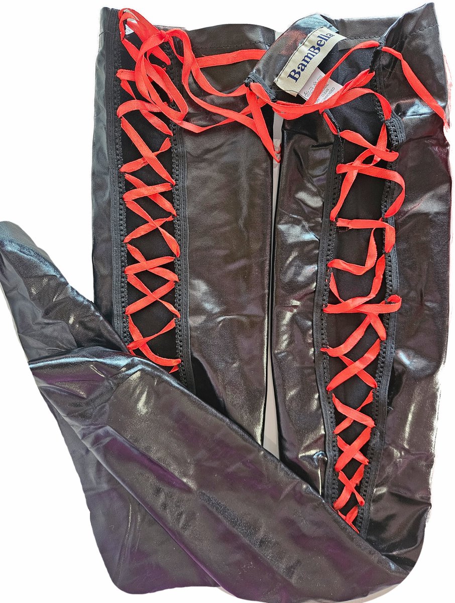 BamBella® - Hoge Kousen - Onesize - Rood Shiny Wetlook - Sexy Kniekousen van Super Glans Dames sokken