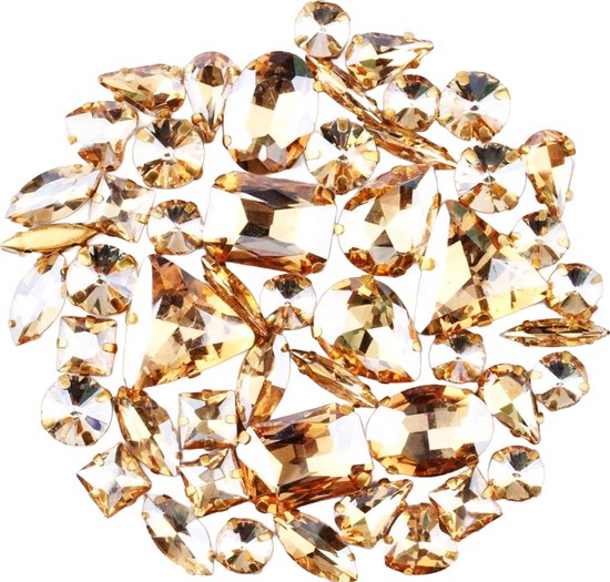 BamBella® Goudgeel - Grote Naai strass Steentjes - 130 stuks - strass stenen glitters kleding versieren
