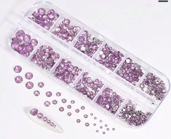 BamBella® Lila - Steentjes in doos - Rhinestones set tools set steentjes plak glitter steen doosje Nail art knutselen naaien