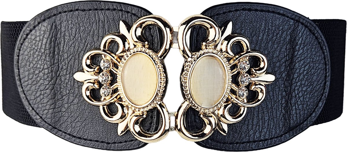 BamBella ® - Riem   - Zwart glitter steentjes Korset Mode Body Gothic Goth taille riem met Studs rits sluiting korset belt