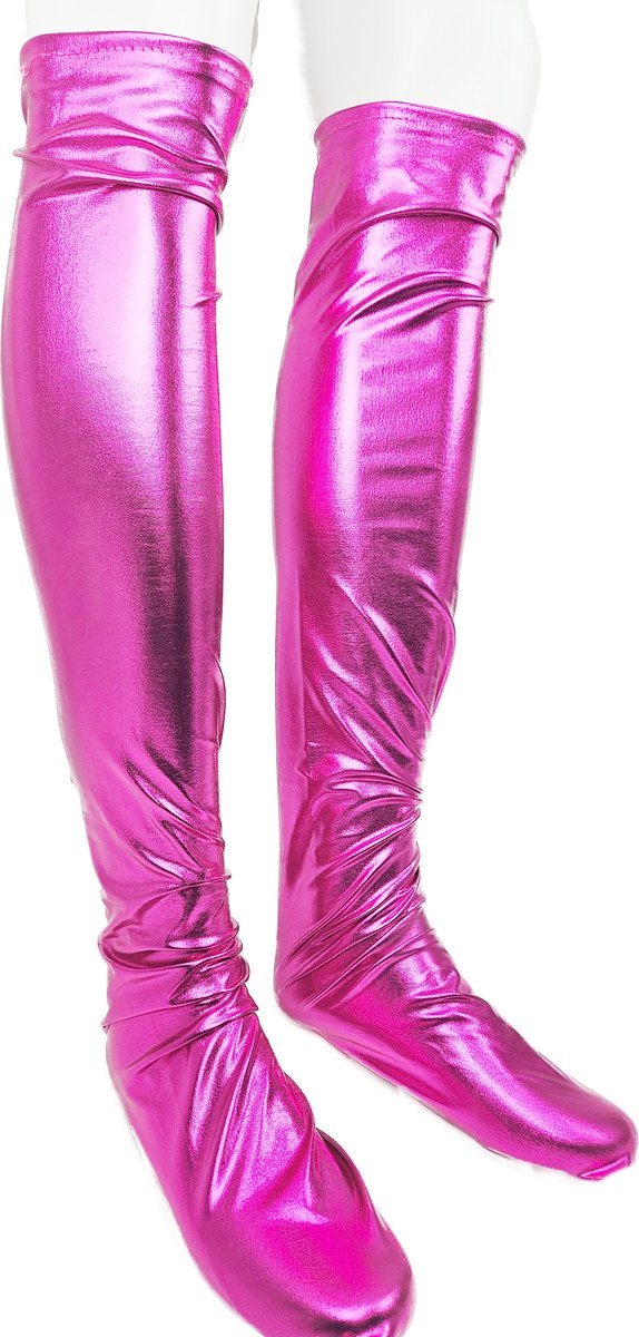 BamBella® - Hoge Kousen - Onesize - Roze Shiny Wetlook - Sexy Kniekousen van Super Glans Dames sokken
