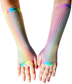 BamBella® Handschoenen Visnet regenboog Lange vingerloze Elastische handschoen gaatjes mesh stof