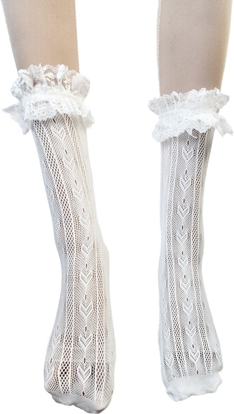 BamBella® Sokken van kant met ruches schattige sokjes wit lace hartjes hart