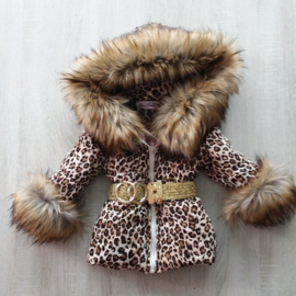 Kinderjas panterprint  Bontkraag jas Leopard  bontkraag Winterjas BamBella