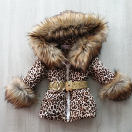 Children's Leopard coat Fur collar animal print  jacket Girls