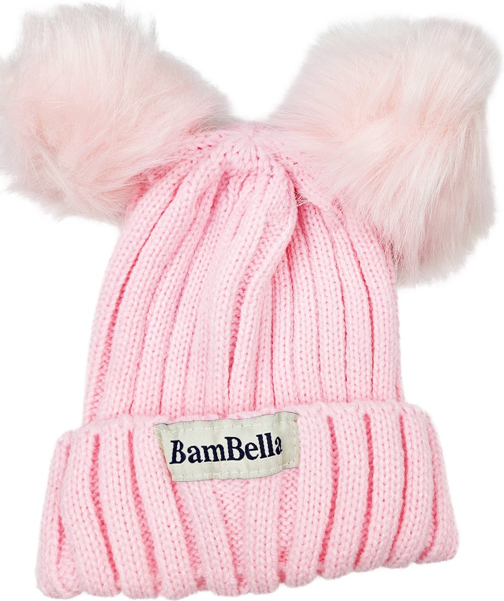 BamBella® Muts winter voor kind meisje 0 tot 3 jaar met grote pom pom warme borg fleece binnenkant