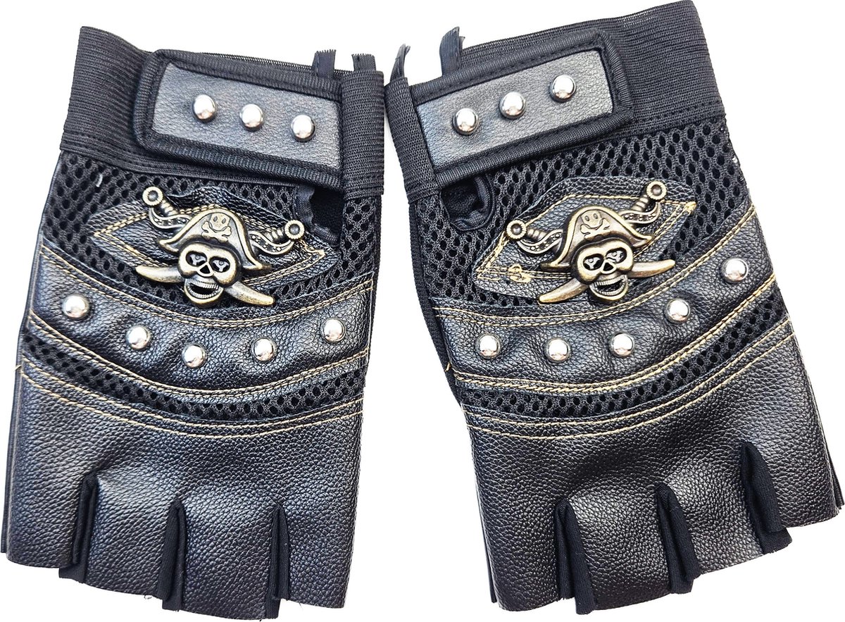 BamBella® Handschoenen Heren Biker mannen skull nep leer vingerloos