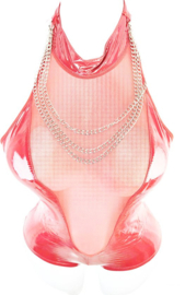 Jumpsuit - Maat S/M - Wetlook - Datex mix van latex en stof met ketting Rood