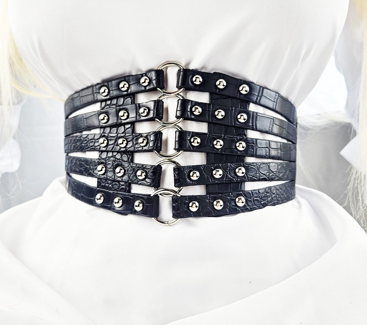 BamBella ® - Corset Riem   - Mode Body Gothic Goth taille riem zwart nepleer met vetersluiting Verstelbaar korset belt