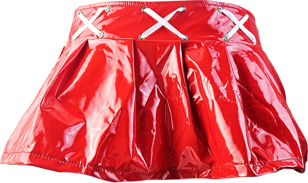 BamBella® - Datex mini Rok - Maat XL - Rood  met lint Rollenspel sm dames sexy Glans kleding mix van Latex en stof