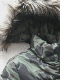 Winterjas groen Legerjas   Boys met grote bontkraag imitatiebont parka