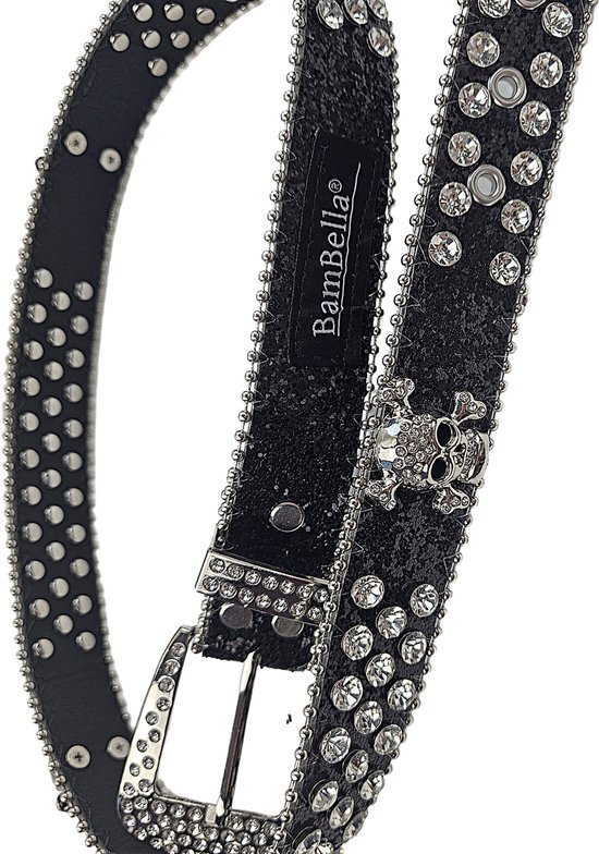 BamBella® - Riem Heup - 115cm maat S M L - verstelbare Belt Dames heupriem taille steentjes roze Skull goth broekriem