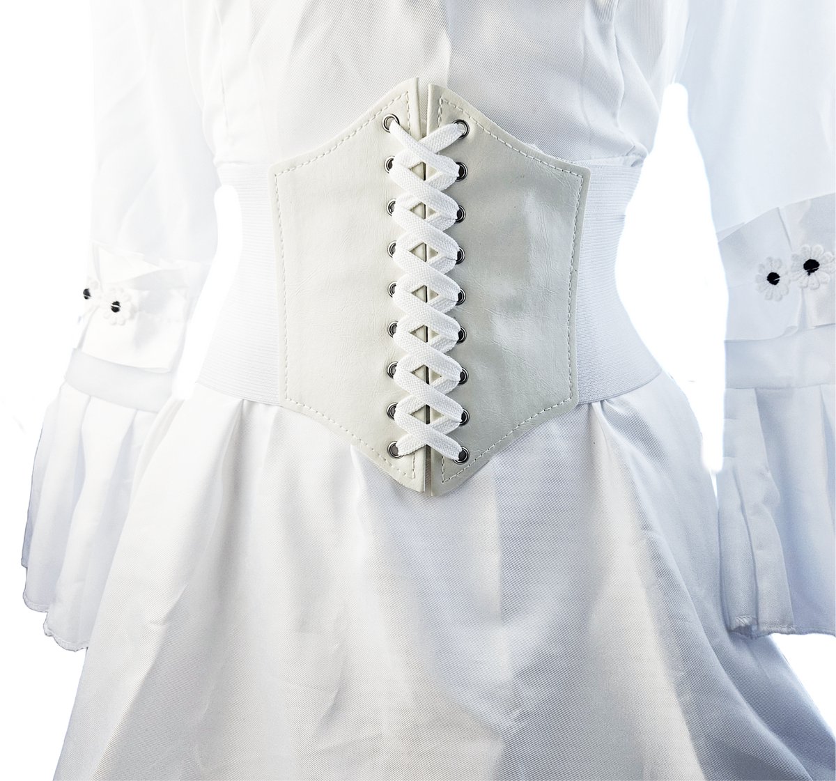 BamBella ® - Riem Maat Onesize - Wit Mode Body Gothic Goth taille riem zwart met Veter sluiting korset belt
