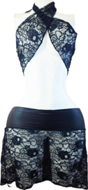 BamBella ® - Erotische Kleding set - L/XL - Nep leer kant doorzichtig blauw zwart