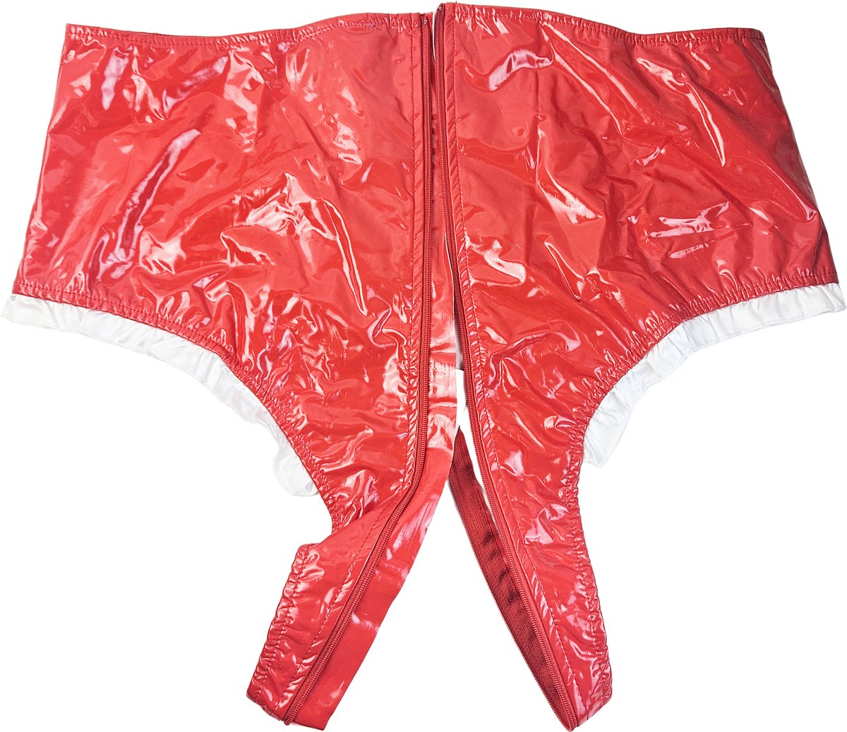 BamBella® Slip Onderbroek - M  Erotische Sexy BDSM Lingerie Dames - Rood rits ondergoed Datex mix latex en stof wetlook open kruis