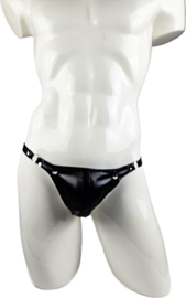 String Man - sexy Lingerie Heren  Open voorkant - Zwart mannen string Imitatie leer SM kleding