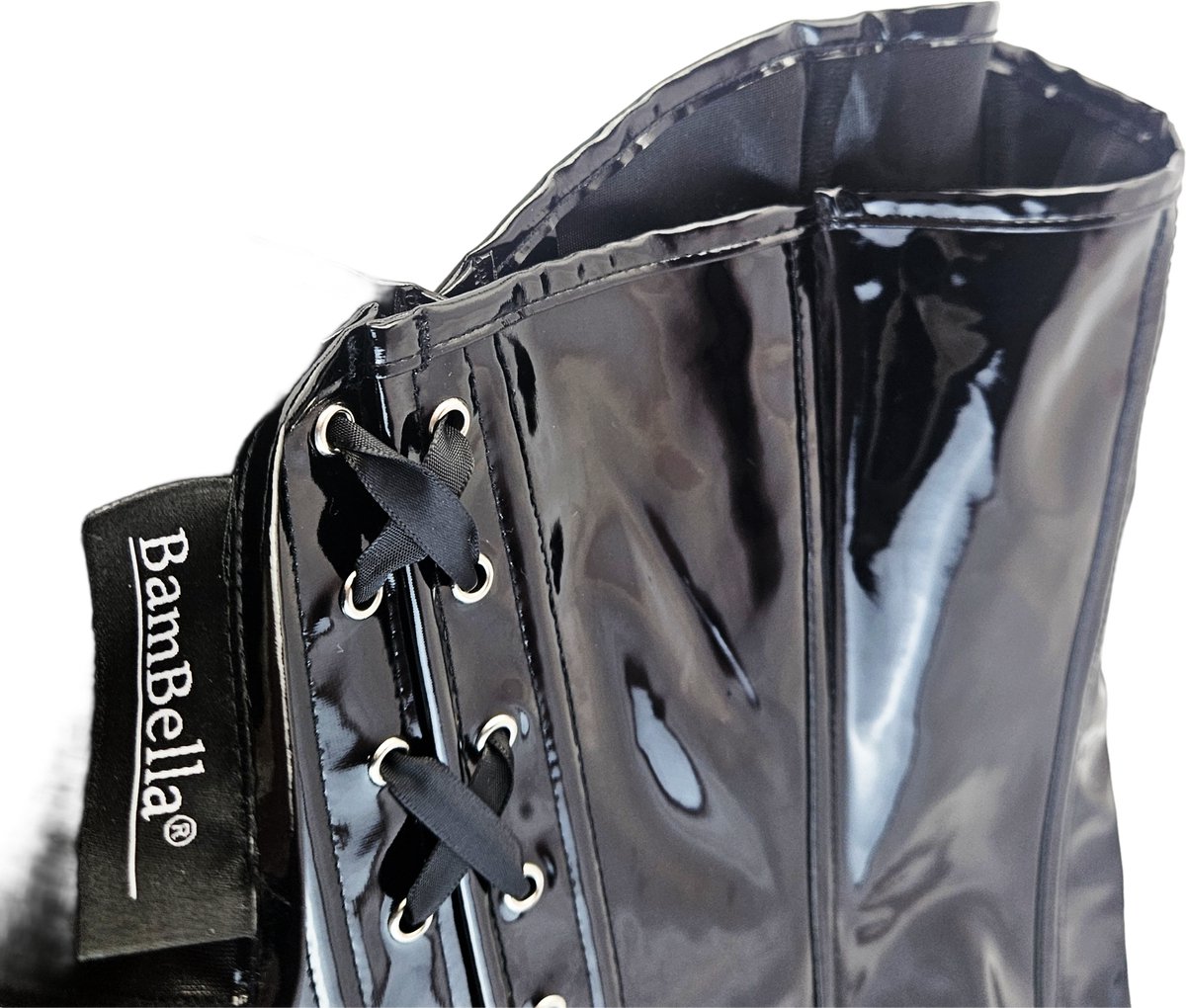BamBella® - Erotische Jurk-  met vetersluiting Zwart Rollenspel sm dames sexy Glans kleding mix van Latex en stof Datex